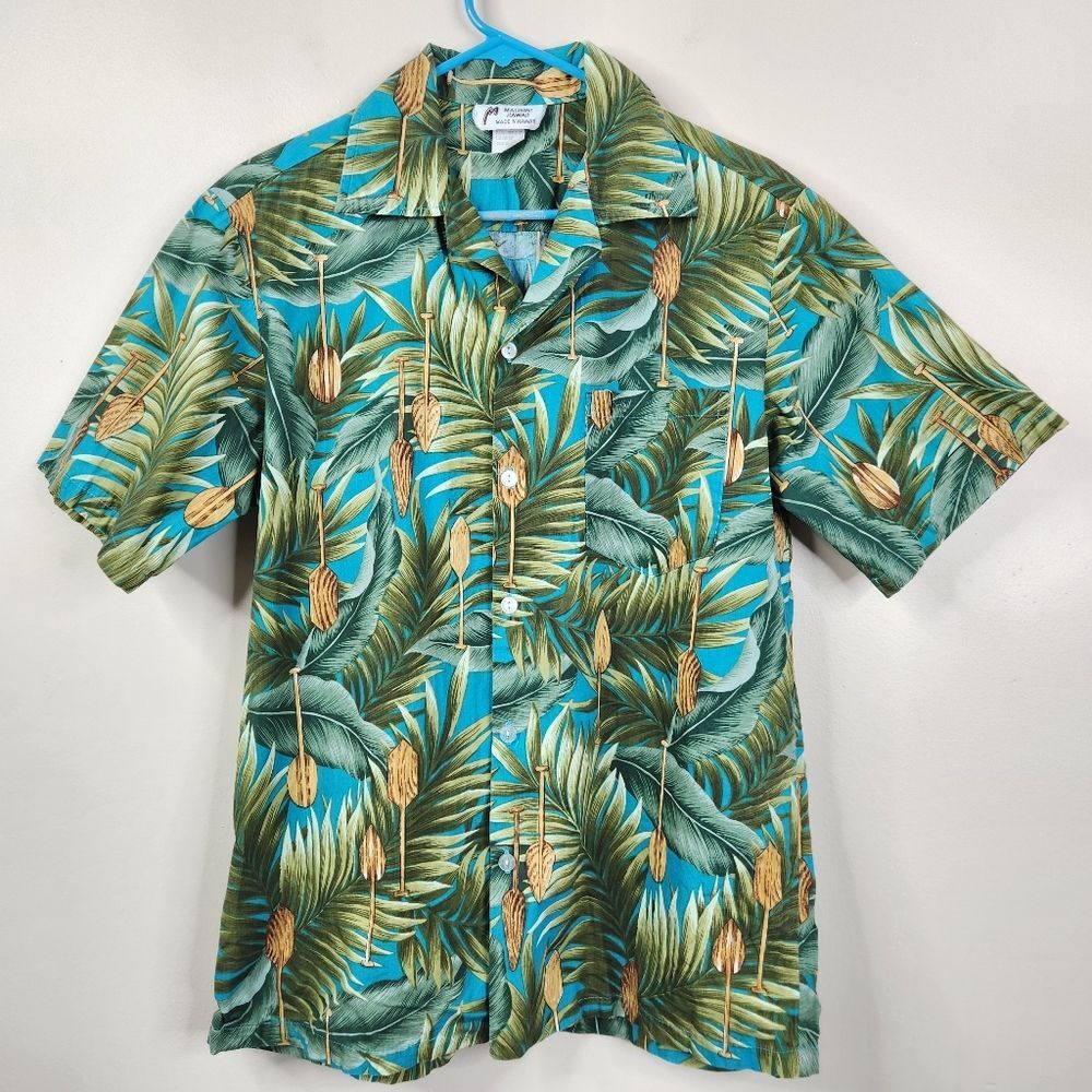 Vintage Malihini Hawaii Short Sleeve Palm and Orr Print Hawaiian Shirt Large